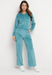 Niebieski Welurowy Komplet Dresowy Bluza z Kapturem i Szerokie Spodnie Anirle. Niebieskie bluzy damskie Born2be, s, bez wzorów, z dresówki, bez ramiączek, z kapturem. Za 79.99 zł.
