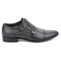 Olivier Skórzane buty wizytowe Monki 306LU szare. Szare buty wizytowe męskie bez wzorów, z jeansu, bez obcasa, bez zapięcia. Za 367.89 zł.