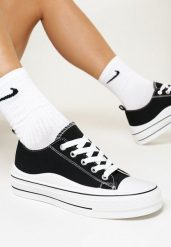 Czarne Trampki na Grubej Podeszwie Alyvia. Czarne trampki i tenisówki damskie Born2be, bez wzorów, z gumy, przed kostkę, bez zapięcia. Za 89.99 zł.