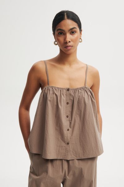 TOP PILAR TAUPE L - Flawless. Brązowe topy damskie Flawless, l, bez wzorów, eleganckie, bez kołnierzyka, bez ramiączek. Za 222.75 zł.