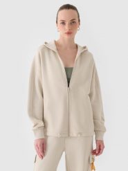 4F Bluza dresowa rozpinana z kapturem damska - beżowa M. Brązowe bluzy damskie 4F, m, bez wzorów, z bawełny, klasyczne, bez ramiączek, z kapturem. W wyprzedaży za 79.99 zł.