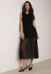 Czarna Koktajlowa Sukienka z Wiskozą i Rozkloszowanym Koronkowym Dołem Erivissa. Czarne sukienki damskie Born2be, m, bez wzorów, z koronki, eleganckie, bez kołnierzyka, bez ramiączek, maxi, rozkloszowane. Za 109.99 zł.