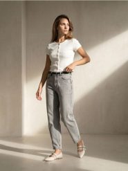 Jeansy balloon high waist z paskiem - szary. Szare jeansy damskie Sinsay, bez wzorów, z jeansu, z podwyższonym stanem. Za 69.99 zł.