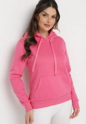 Różowa Bluza z Kapturem Kasseia. Czerwone bluzy damskie Born2be, l, bez wzorów, z dzianiny, casualowe, bez ramiączek, z kapturem. Za 44.99 zł.