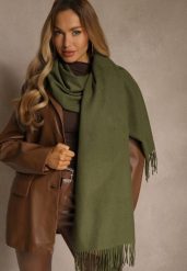 Ciemnozielony Szalik z Wiskozą Bawełną i Frędzlami Siathlin. Zielone szaliki damskie Renee, bez wzorów, z bawełny. Za 44.99 zł.