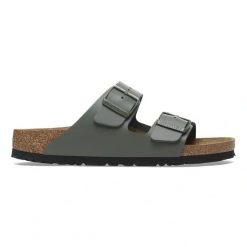 Birkenstock Arizona NL Thyme Klapki męskie. Zielone klapki męskie Birkenstock, bez wzorów, ze skóry, z otwartym noskiem, bez zapięcia. Za 449.99 zł.