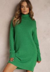 Zielona Sukienka Wełniana Oversize z Golfem Revite. Zielone sukienki damskie Renee, na co dzień, na zimę, s, bez wzorów, z wełny, eleganckie, bez kołnierzyka, bez ramiączek, mini, oversize. Za 159.99 zł.