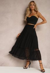 Czarna Spódnica Maxi Rozkloszowana z Ozdobną Tasiemką z Koronki Rionette. Czarne spódnice damskie Renee, na co dzień, l, bez wzorów, z koronki, eleganckie, maxi, proste. Za 49.99 zł.