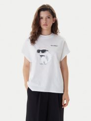 KARL LAGERFELD T-Shirt A2W17115 Biały Loose Fit. Białe t-shirty damskie KARL LAGERFELD, s, bez wzorów, z bawełny, bez kołnierzyka, bez ramiączek. Za 429.99 zł.