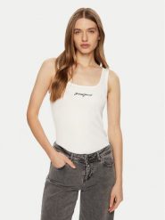 Guess Top W5RP48 KA0H1 Biały Regular Fit. Białe topy damskie Guess, xl, z aplikacjami, z bawełny, bez kołnierzyka, bez ramiączek. Za 79.99 zł.