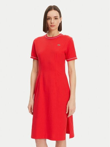 Lacoste Sukienka codzienna EF9988 Czerwony Slim Fit. Czerwone sukienki damskie Lacoste, na co dzień, bez wzorów, z bawełny, bez kołnierzyka, bez ramiączek, proste. Za 309.99 zł.