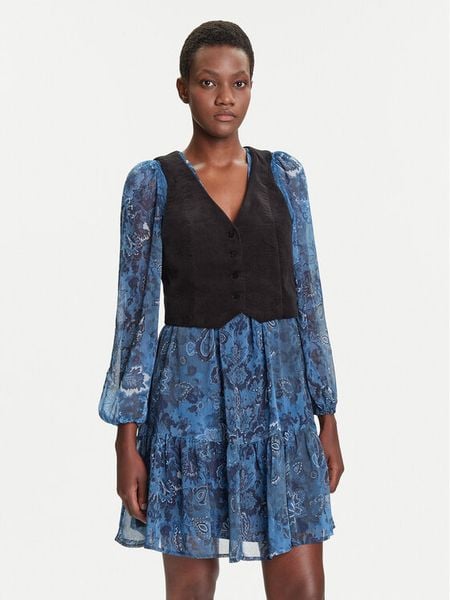 Desigual Sukienka codzienna Chaleco 25WWVW27 Niebieski Regular Fit. Niebieskie sukienki damskie Desigual, na co dzień, xl, bez wzorów, z syntetyku, bez kołnierzyka, bez ramiączek, proste. Za 589.99 zł.