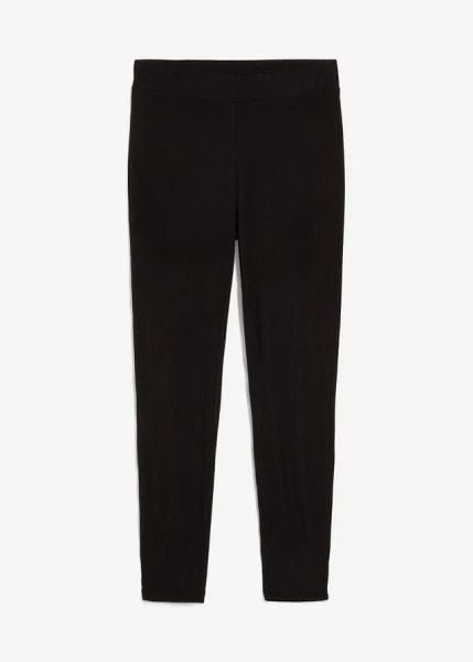 Legginsy ocieplane, z prążkowanej tkaniny termicznej. Szare legginsy damskie bonprix, bez wzorów, prążkowane. Za 64.99 zł.