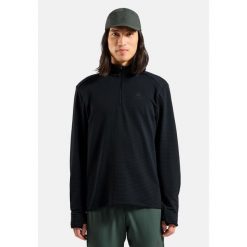 Bluza bez kaptura rozpinana Odlo Mid layer 1/2 zip ESSENTIAL THERMAL. Czarne bluzy damskie ODLO, bez wzorów, sportowe, bez ramiączek, bez kaptura. Za 339.99 zł.