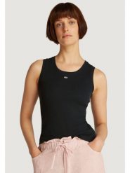 Tommy Jeans Top Essential DW0DW20673 Czarny Slim Fit. Czarne topy damskie Tommy Jeans, m, bez wzorów, z bawełny, bez kołnierzyka, bez ramiączek. Za 99.99 zł.