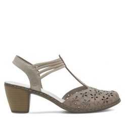 Sandały Rieker. Szare sandały damskie Rieker, bez wzorów, bez obcasa, na słupku, bez zapięcia. Za 299.99 zł.
