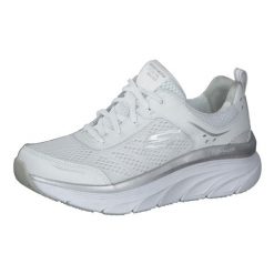 Buty sportowe Sneakersy damskie, Skechers D'Lux Walker. Białe obuwie sportowe damskie Skechers, bez wzorów, bez zapięcia, trekkingowe. Za 369.99 zł.