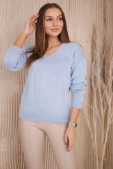 Sweter z dekoltem V niebieski. Niebieskie swetry nierozpinane damskie KESI, l, bez wzorów, z wełny, bez kołnierzyka, plus size, bez ramiączek. Za 139.05 zł.