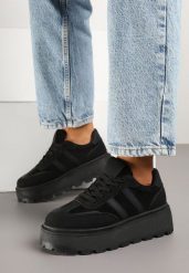 Czarne Sneakersy Typu Klasyczne Tenisówki na Grubej Podeszwie Nilmio. Czarne trampki i tenisówki damskie Born2be, bez wzorów, z jeansu, bez zapięcia. Za 84.99 zł.