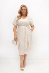 Sukienka lniano-bawełniana z cekinami Cama z paskiem | PLUS SIZE OVERSIZE LATO. Sukienki damskie Moda Size Plus Iwanek, do pracy, na lato, l, z aplikacjami, z bawełny, biznesowe, bez kołnierzyka, plus size, bez ramiączek, midi, oversize. Za 329.90 zł.