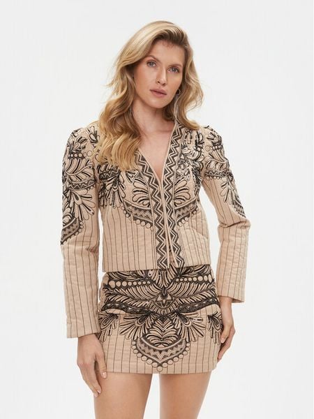 TWINSET Marynarka 232TP2670 Beżowy Regular Fit. Brązowe marynarki i żakiety damskie Twinset, bez wzorów, z bawełny, bez kołnierzyka, bez ramiączek. Za 609.99 zł.