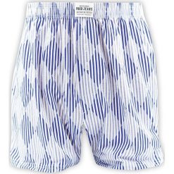 Bokserki Luźne, Biało-Niebieskie w Romby, Majtki z Rozporkiem na Guziki, 100% Bawełna -Pako Jeans. Niebieskie bokserki męskie Pako Jeans, bez wzorów, z bawełny. Za 33.00 zł.