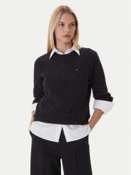 Tommy Hilfiger Sweter Fine WW0WW44993 Czarny Regular Fit. Czarne swetry nierozpinane damskie Tommy Hilfiger, xl, bez wzorów, z bawełny, bez kołnierzyka, bez ramiączek. Za 559.99 zł.