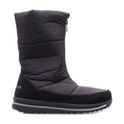 Buty Progress W PROGJ-22-130 czarne. Czarne śniegowce damskie z materiału, bez zapięcia. Za 258.25 zł.