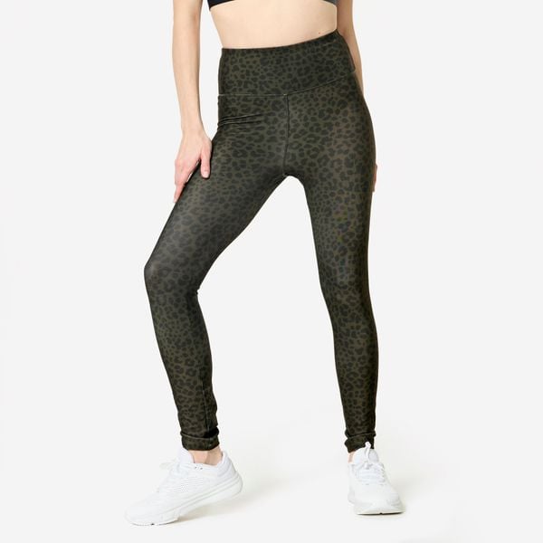 Legginsy fitness damskie Domyos w panterkę khaki. Brązowe legginsy damskie DOMYOS, bez wzorów, z elastanu. Za 44.99 zł.