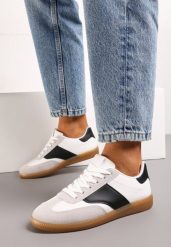 Biało-Czarne Sneakersy Tenisówki o Klasycznym Fasonie Do Kostki Satrama. Białe trampki i tenisówki damskie Born2be, bez wzorów, z jeansu, bez zapięcia. Za 79.99 zł.
