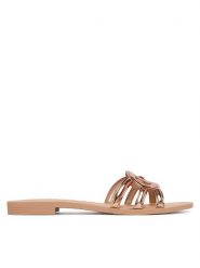 Guess Klapki FLJHO2 ELE03 Miedziany. Brązowe klapki damskie Guess, z aplikacjami, z syntetyku, bez obcasa, bez zapięcia. Za 162.99 zł.