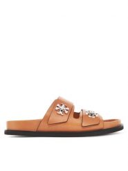 Tory Burch Klapki T Lock Sport Slide 166905 Brązowy. Brązowe klapki damskie Tory Burch, bez wzorów, ze skóry, sportowe, bez obcasa, bez zapięcia. Za 1,359.00 zł.