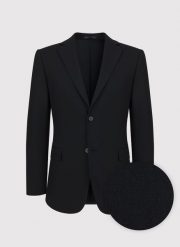 PAKO LORENTE - Gładka czarna marynarka garniturowa. Czarne garnitury męskie Pako Lorente, bez wzorów, z elastanu, bez kołnierzyka, bez ramiączek. Za 999.99 zł.