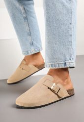 Ciemnobeżowe Klapki Chodaki Ozdobione Paskami z Klamrami Silamia. Brązowe klapki damskie Renee, na lato, z aplikacjami, z jeansu, eleganckie, bez obcasa, na płaskiej podeszwie, bez zapięcia. W wyprzedaży za 67.49 zł.