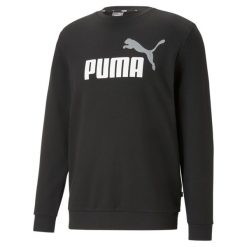 Męski sweter z okrągłym dekoltem i dużym dwukolorowym logo Essentials+ PUMA. Białe swetry męskie Puma, l, bez wzorów, bez kołnierzyka, bez ramiączek. Za 180.73 zł.