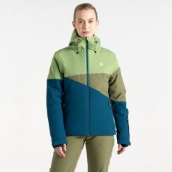 Kurtka narciarska damska Ice III. Zielone kurtki sportowe damskie Dare 2B, na zimę, bez wzorów, bez ramiączek, bez kaptura, narciarskie. W wyprzedaży za 479.99 zł.