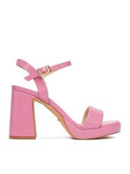 DeeZee Sandały CEO-SS22-049 Różowy. Czerwone sandały damskie DeeZee, bez wzorów, z materiału, bez obcasa, na słupku, bez zapięcia. Za 159.99 zł.