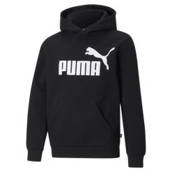 Młodzieżowa bluza z kapturem z dużym logo Essentials PUMA Black. Biała bluzy męskie Puma, m, bez wzorów, z kapturem, na jogę i pilates. W wyprzedaży za 167.10 zł.