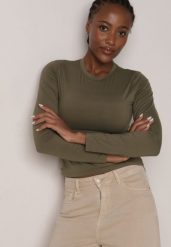 Ciemnobeżowa Gładka Bluzka z Długim Rękawem z Bawełną Moaneta. Brązowe bluzki damskie Born2be, m, bez wzorów, z bawełny, eleganckie, bez kołnierzyka, bez ramiączek. Za 69.99 zł.