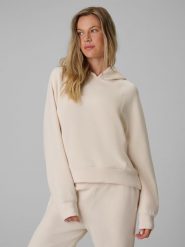 4F Bluza dresowa regular z modalem damska - kremowa XL. Brązowe bluzy damskie 4F, xl, bez wzorów, z dresówki, klasyczne, bez ramiączek, z kapturem. Za 199.99 zł.