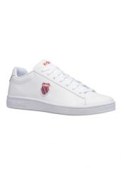 Trampki Męskie Skóra Court Shield. Białe trampki męskie K-SWISS, z aplikacjami, z koronki, bez zapięcia. Za 169.00 zł.