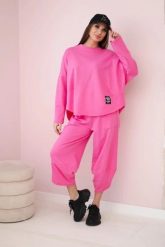 Komplet bawełniany bluza + spodnie jasny różowy. Czerwone bluzy damskie KESI, l, bez wzorów, z bawełny, biznesowe, bez ramiączek, bez kaptura. Za 284.37 zł.