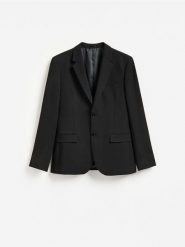 Marynarka slim fit z domieszką wiskozy - czarny. Czarne garnitury męskie Reserved, l, bez wzorów, z tkaniny, bez kołnierzyka, bez ramiączek. Za 359.99 zł.