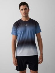 4F Koszulka do biegania regular szybkoschnąca męska - denim M. Niebieskie t-shirty męskie 4F, m, bez wzorów, z denimu, bez kołnierzyka, bez ramiączek. Za 129.99 zł.