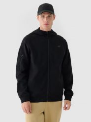 4F Bluza dresowa rozpinana z kapturem męska - czarna S. Czarne bluzy sportowe męskie 4F, m, bez wzorów, z bawełny, z kapturem. W wyprzedaży za 79.99 zł.