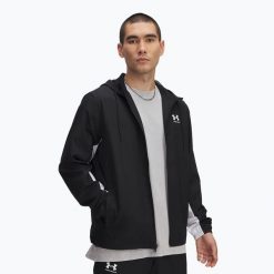 Kurtka męska Under Armour Rival Woven Windbreaker. Czarne kurtki męskie Under Armour, l, bez wzorów, sportowe, bez kaptura. Za 209.99 zł.