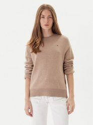 Tommy Hilfiger Sweter WW0WW46438 Beżowy Regular Fit. Brązowe swetry nierozpinane damskie Tommy Hilfiger, xxl, bez wzorów, z wełny, bez kołnierzyka, bez ramiączek. Za 559.99 zł.