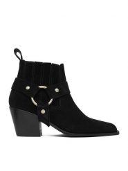 Badura Botki EO-CLEO-501-25 Czarny. Czarne botki damskie Badura, bez wzorów, ze skóry, bez obcasa, na słupku, bez zapięcia. Za 259.99 zł.