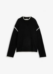 Sweter z golfem z mieszanki bawełny. Czarne swetry nierozpinane damskie bonprix, bez wzorów, z bawełny, bez kołnierzyka, bez ramiączek. Za 129.99 zł.