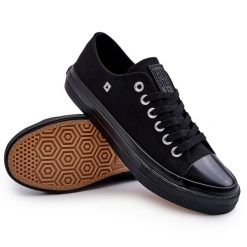 Trampki Męskie Niskie Big Star NN174110 Czarne. Czarne trampki męskie bez wzorów, z materiału, eleganckie, bez zapięcia. Za 191.73 zł.